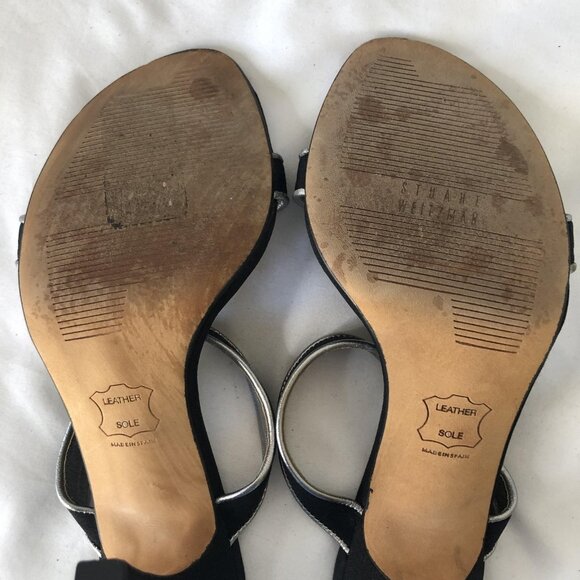 Stuart Weitzman Shoes Womens Size 5 Black Silver Sandal Heels Kitten Slide Mules - Picture 7 of 16